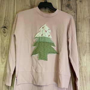 Upcycled Pink Sweatshirt with Tree quilted appliqué. Small